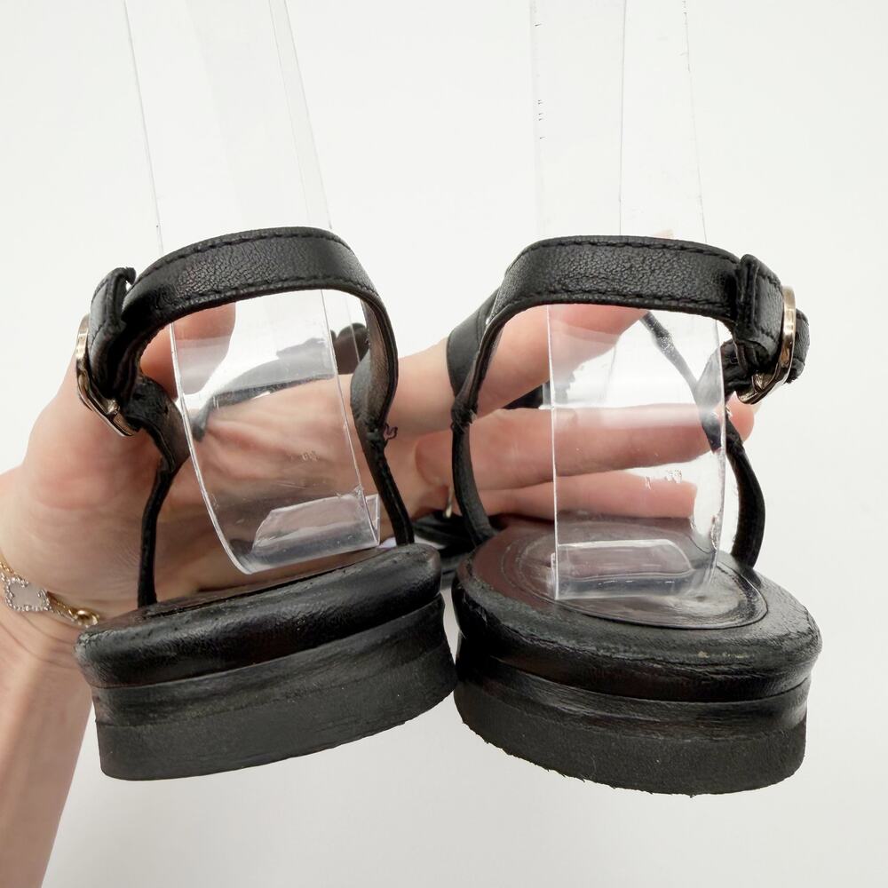 Chanel Camellia Sequin Black Leather Thong Sandal Flat Silver CC Logo Shoes 36.5 - Picture 6 of 12
